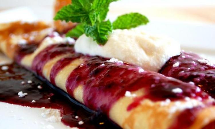 Crepes with Blueberry Sauce and Sweet Ricotta